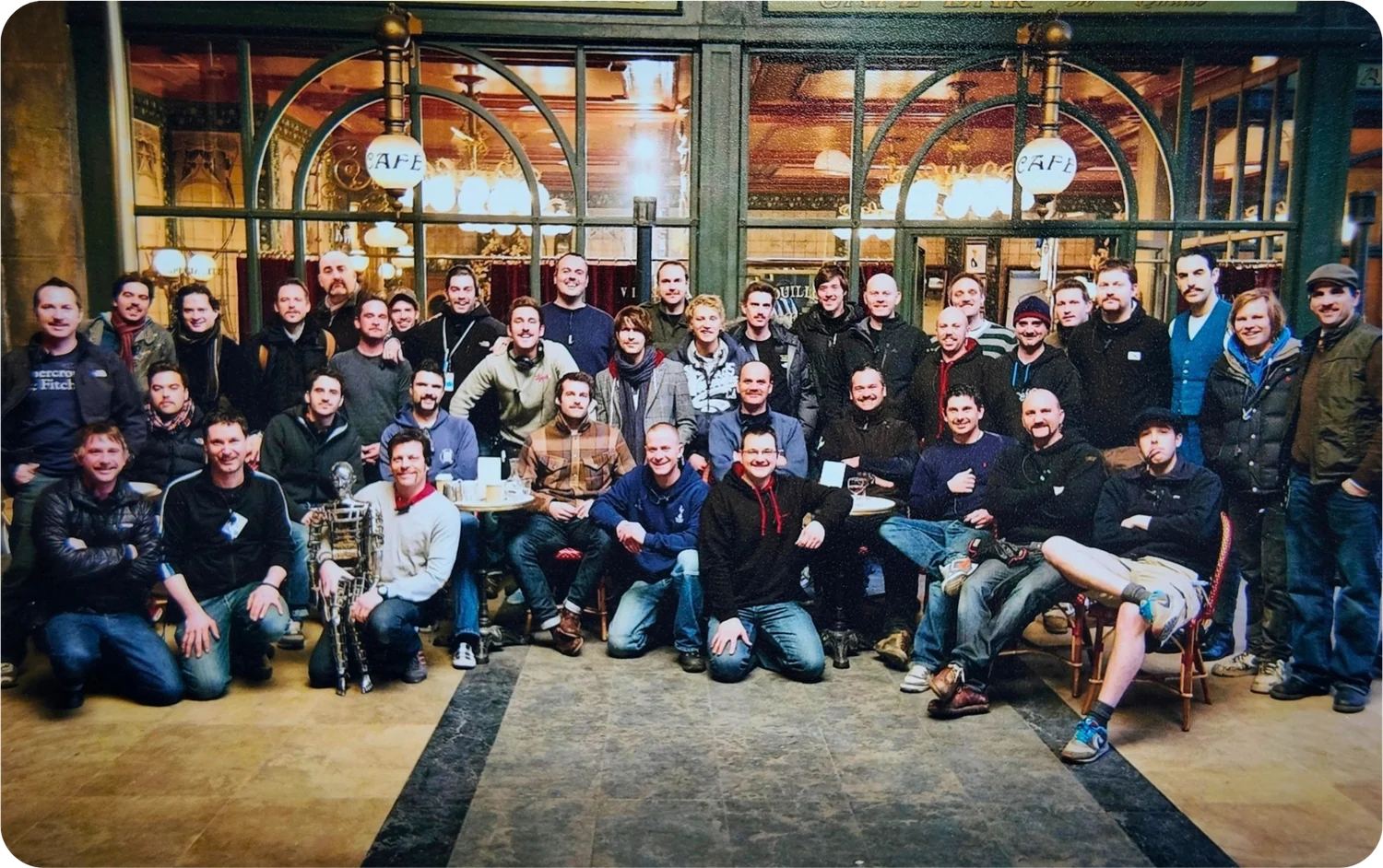The film crew on the set of Hugo